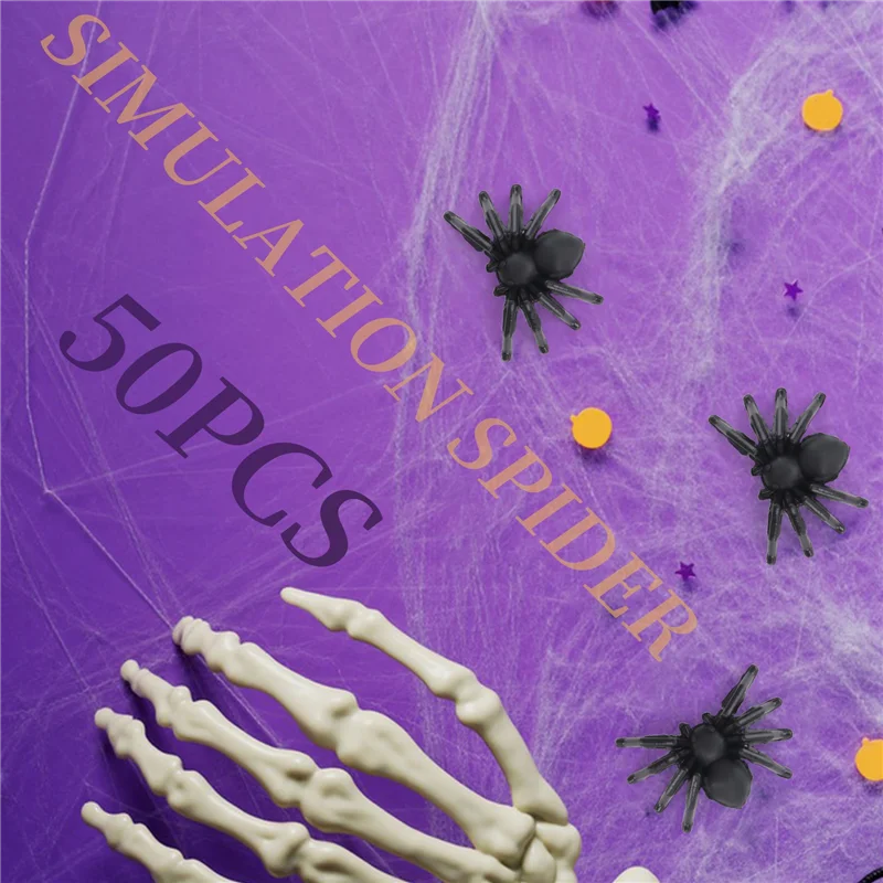 -A15I 50X Plastic Black Spider Trick Toy Halloween Haunted House Prop Decor