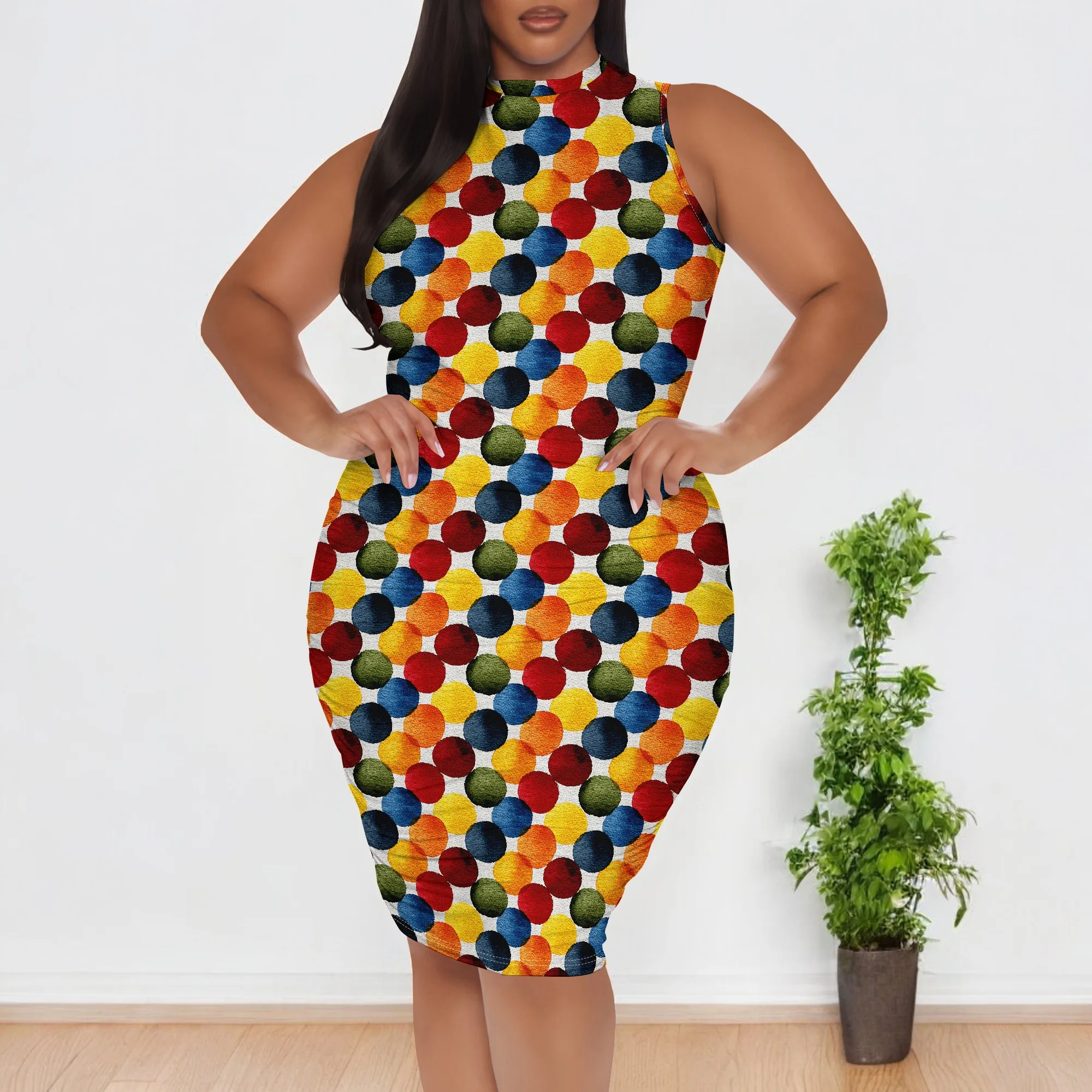 

Colorful Polka Dot Plus Size Dress XL-6XL Abstract Sleeveless Outfit for Festival or Art Event