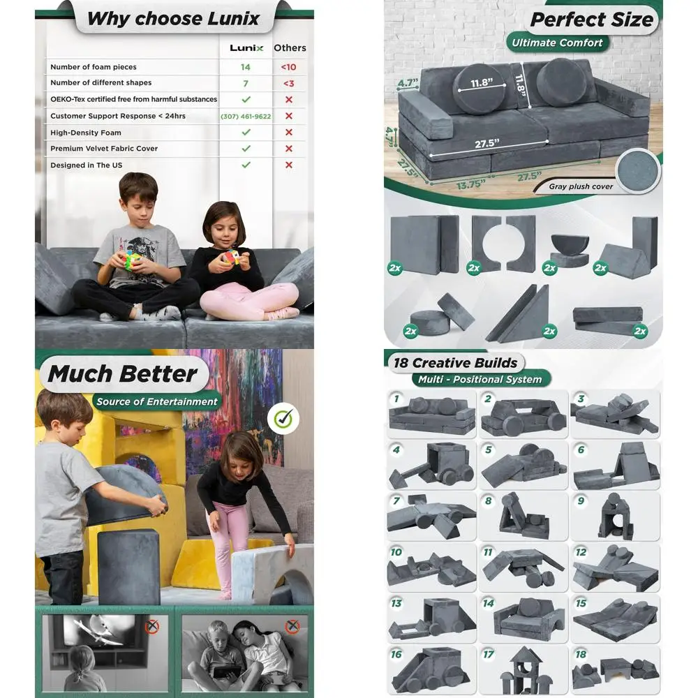 

Модульный детский диван-комплект для игровых комнат и спален, подходит для мальчиков и девочек, серый