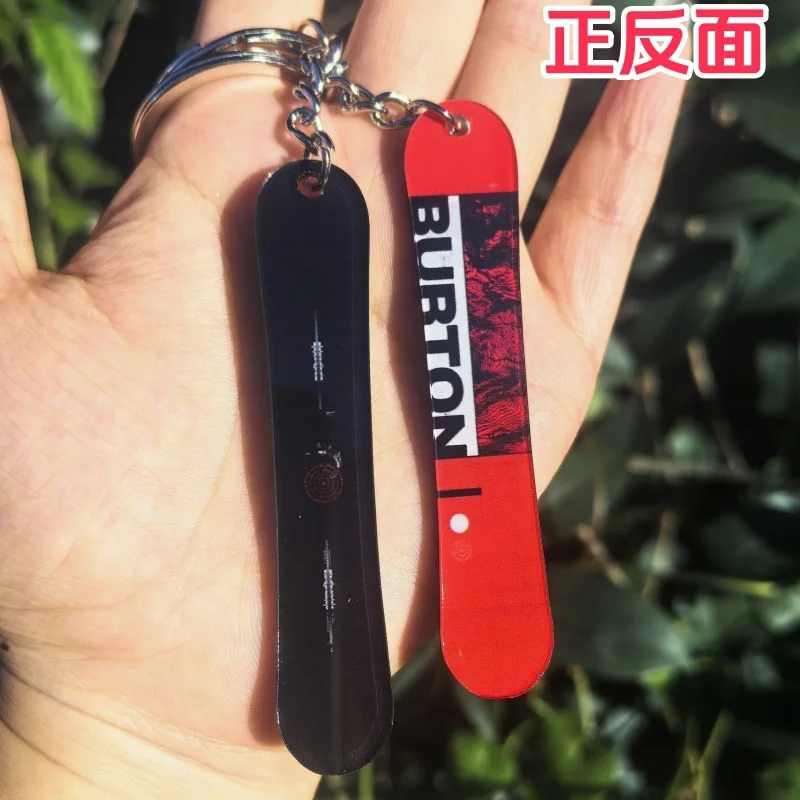 8CM 1PC Mini Snowflake Snowboard Acrylic Keychain Pendant Ski Games Sled Board Key Chain Keyring Sports and Snow Festival Gift view 3