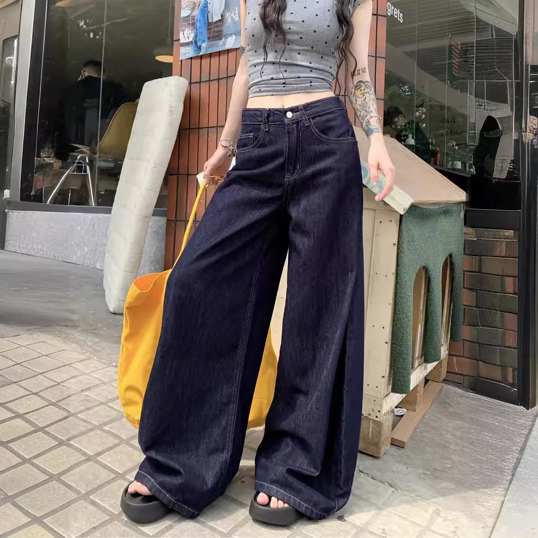 

SuperAen 2024 Autumn New Vintage Loose Draping Wide Leg Floor Dragging Jeans for Women