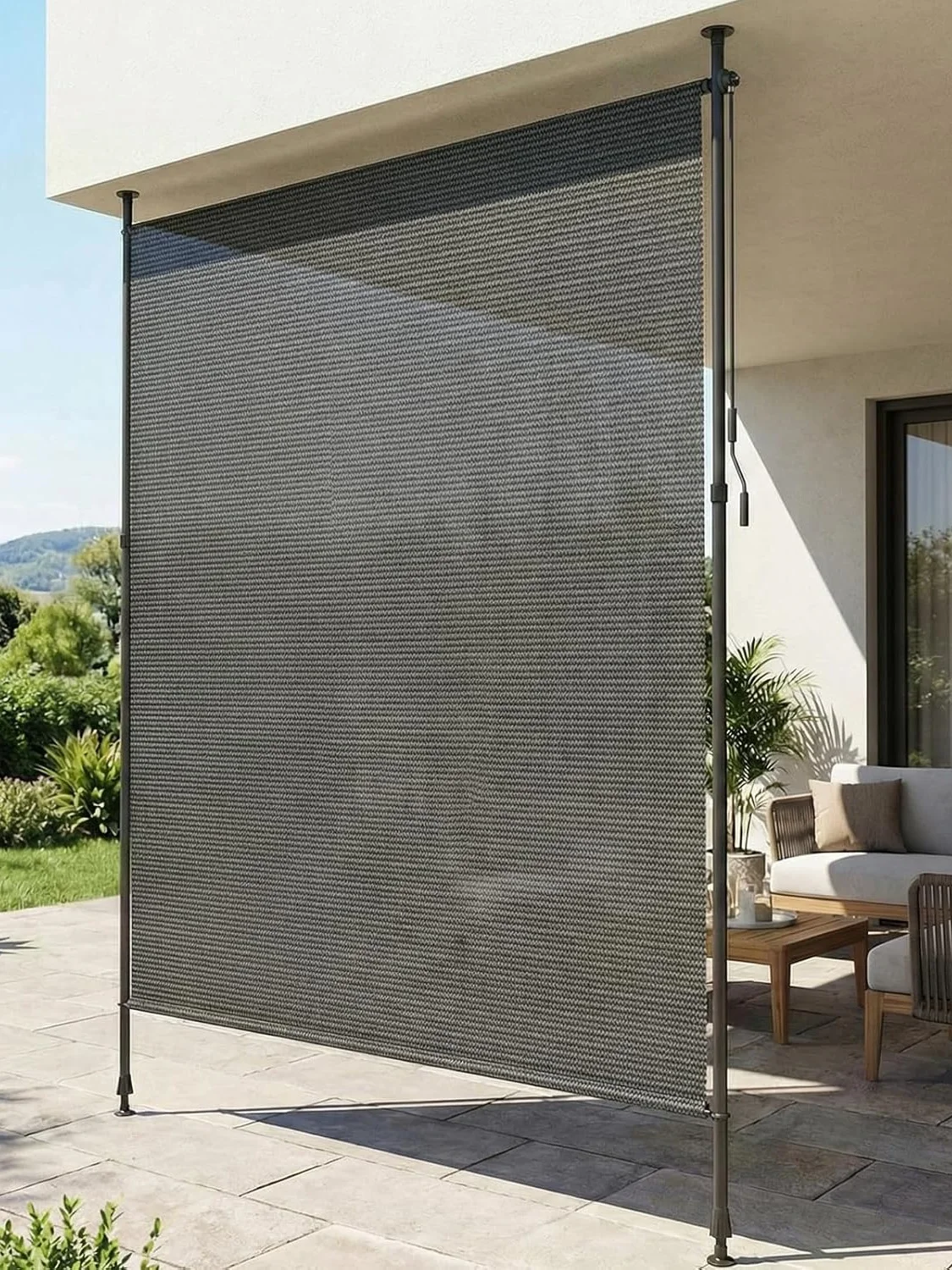 HDPE Klemm-Markise Vertikale Markise Outdoor-Sonnenschutz 270cm Hoch Balkon-Sichtschutz Ohne Bohren Ausziehbare Seitenmarkise