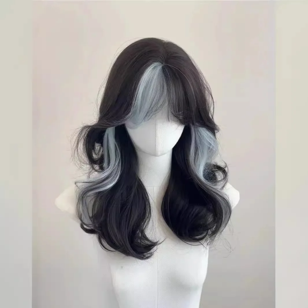 SHIMMER Ombre Wig Black Wavy Hair for Daily Use Party heat resistant Synthetic Wigs for Women Cosplay Lolita Wig Headband Wigs