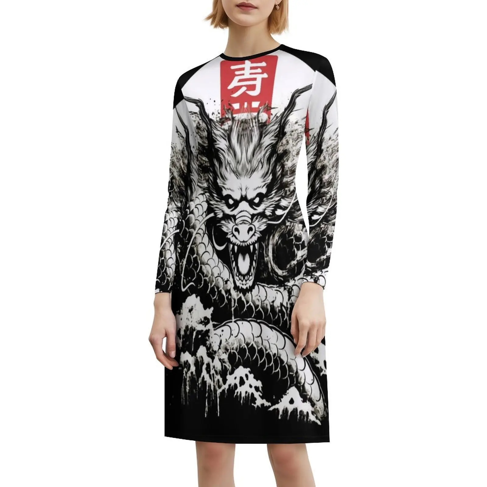 فستان التنين الياباني ذو فتحة عنق على شكل قلب فستان صيفي أنيق للحفلات للنساء تصميم التنين الياباني Ryujin Dragon للسيدات #6