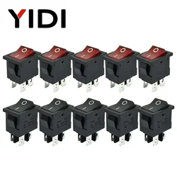 5/10pcs KCD1-104 Plastic LED Rocker Switch 6A 250VAC 4 Pin On Off DPST 12V 220V Red Lamp Black Latching Power Switch 15x21mm