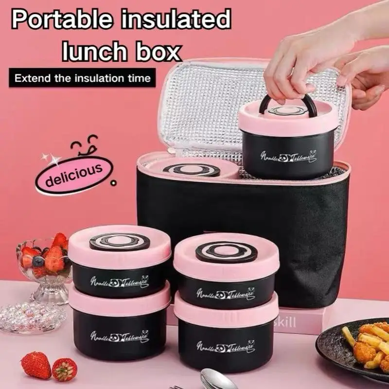 Thermal Lunch Box Insulated Stainless Steel Bento Box Set Portable Heated Insulated Lunch Box Leak-Proof Food Lunch Box