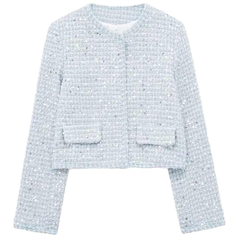 

Spring 2024 Women's Faion Versatile ort Jaet Bead Decoration Design Sensation Sli Outerwear Straight Cut Regular Th...