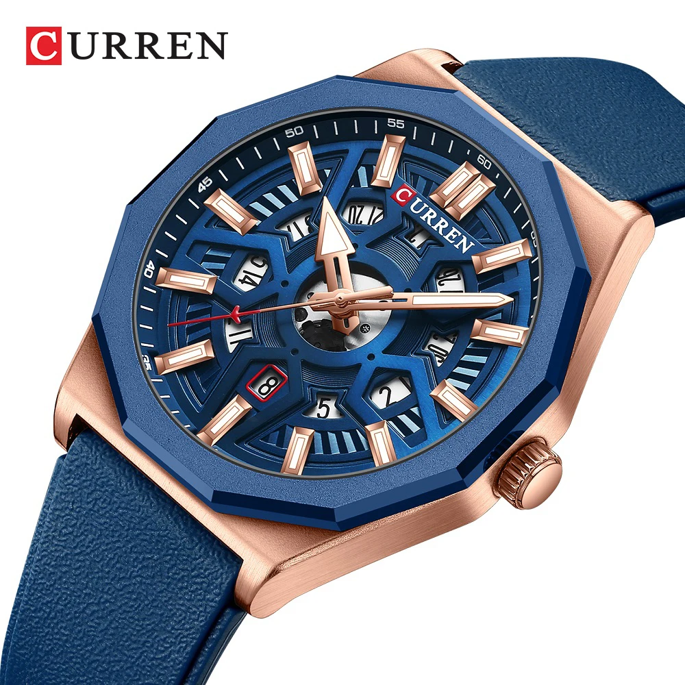 

CURREN Soft Silicone Strap Quartz Sport Watches Polygon Alloy Case Analog Wrist Watch for Men Top Luxury Calendar Luminous Clock