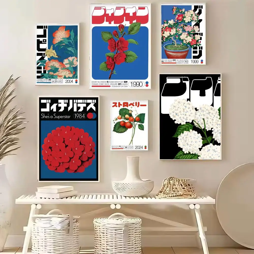 Japandi style Plants and Flowers Painting Calligraphy Stylish Canvas Poster Wall Art for Home Decor Gift