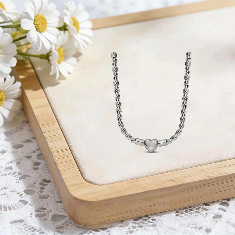 

925 Silver Pendant Necklace Heart Star Charm Basic Chain Original Jewelry For Woman