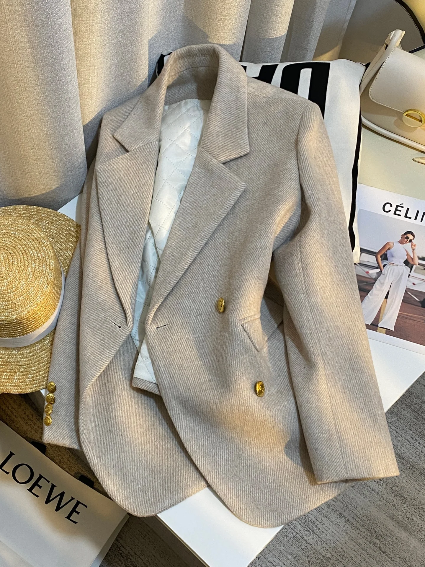 

Khaki Korean Sle Women's Woolen Suit Jaet Inner Cotton Thiened Winter New Arrival Commute Sle Long Sve