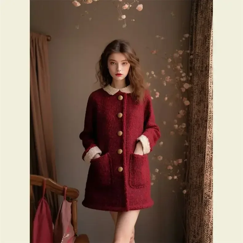 Winter Dress Women Clothing New Year's Robe Meilad Light Luxury Christmas Red Robe French Straight Tube Red Dress for Women