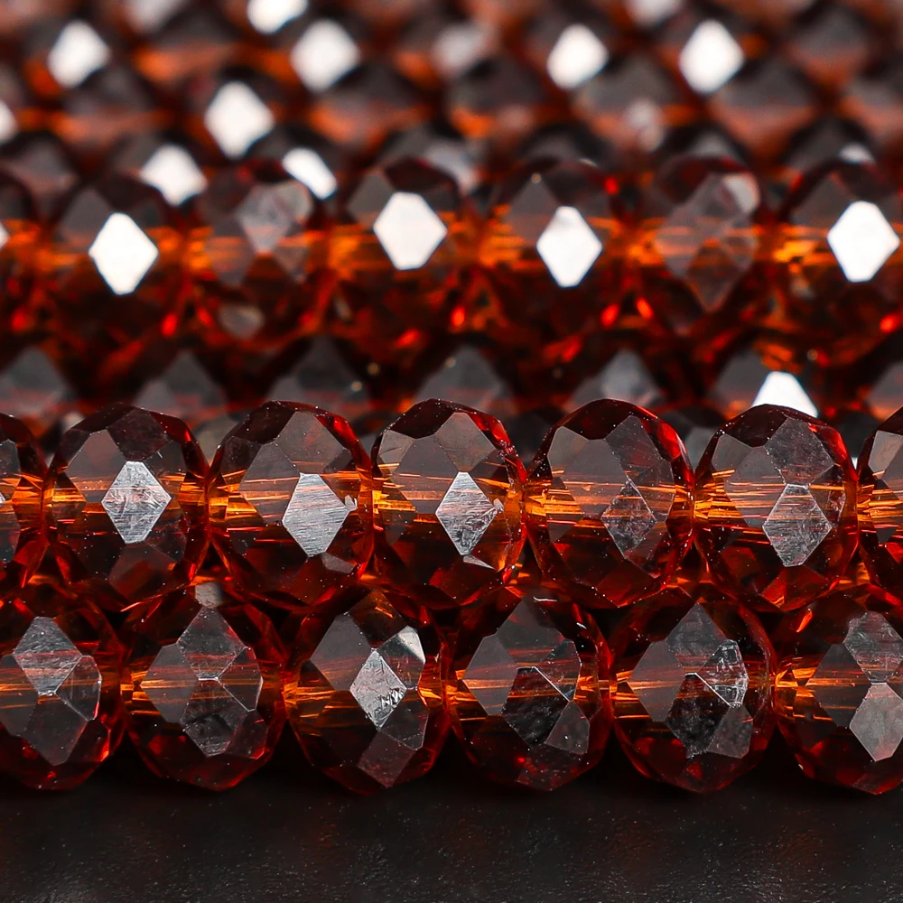

4/6/8mm Crystal Glass Beads Artistic Near-Spherical Form with Intricate Multi-Facets Loose Spacer Beads Deep amber for Jewelry