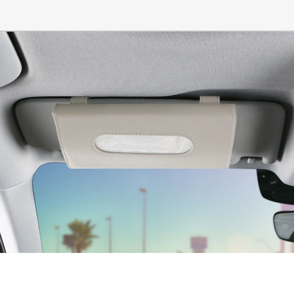 

1pcs Pu Tissue Box For Visor Clips Hanging Paper Holder Thickened Napkin Storage Container Auto Decor Organizer