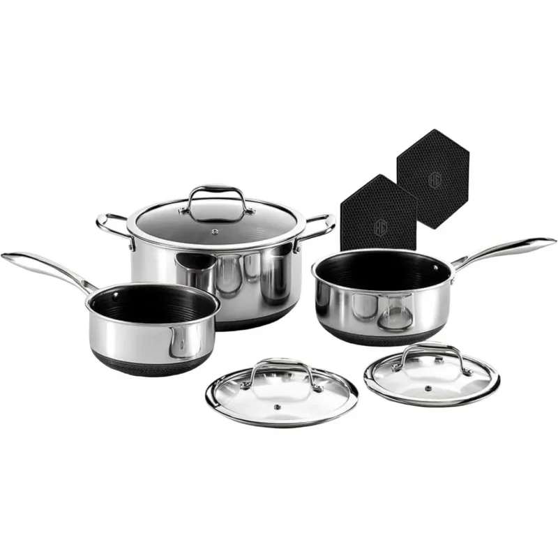 Nonstick Pot Set with Pots with Tempered Glass Lids, 2 Silicone Trivets Included, Dishwasher Safe, Compatible with All Cooktops