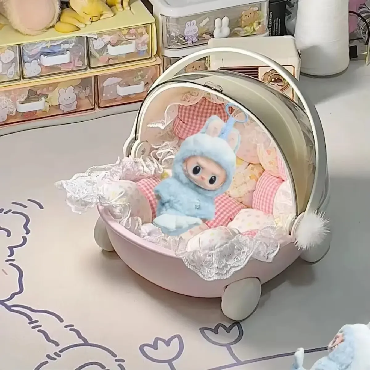 

Box For Mokoko Labubu Space Module Doll Sleep Cradle Cotton Storage Box Singapore Exclusive Dollhouse Accessory