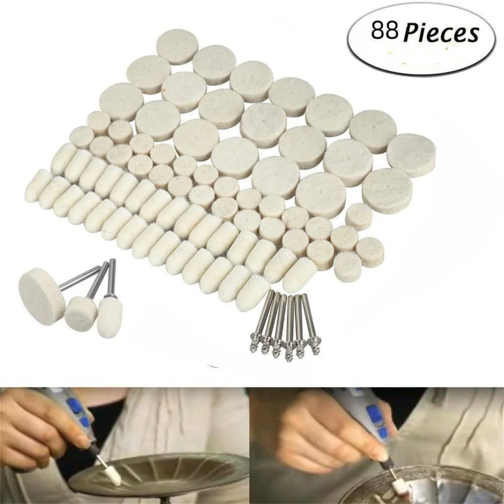 88Pcs Felt Polishing Buffing Wheel Set For Electric Polishing Machine Wool Tips Wheel With 1/8