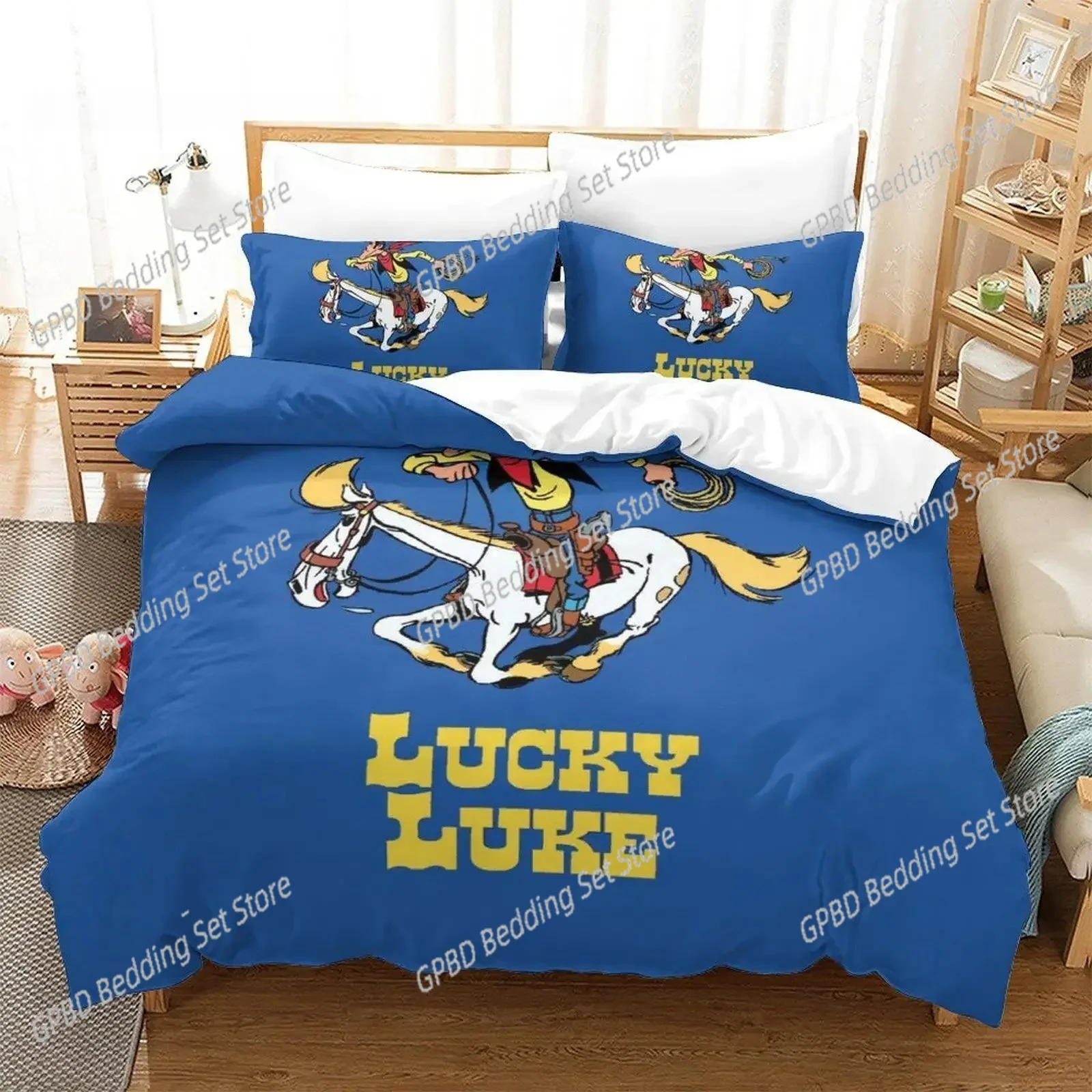 

New Lucky Luke Bedding Set Single Twin Full Queen King Size Bed Set Adult Kid Bedroom Duvet cover Sets 3D Anime Bed Sheet Set