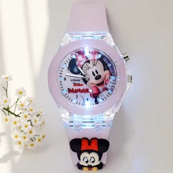 New Mickey Children Watches for Kids Rubber Strap Girls Minnie Watch with Flash Light Anime Action Figures Model Toys Clock Gift
