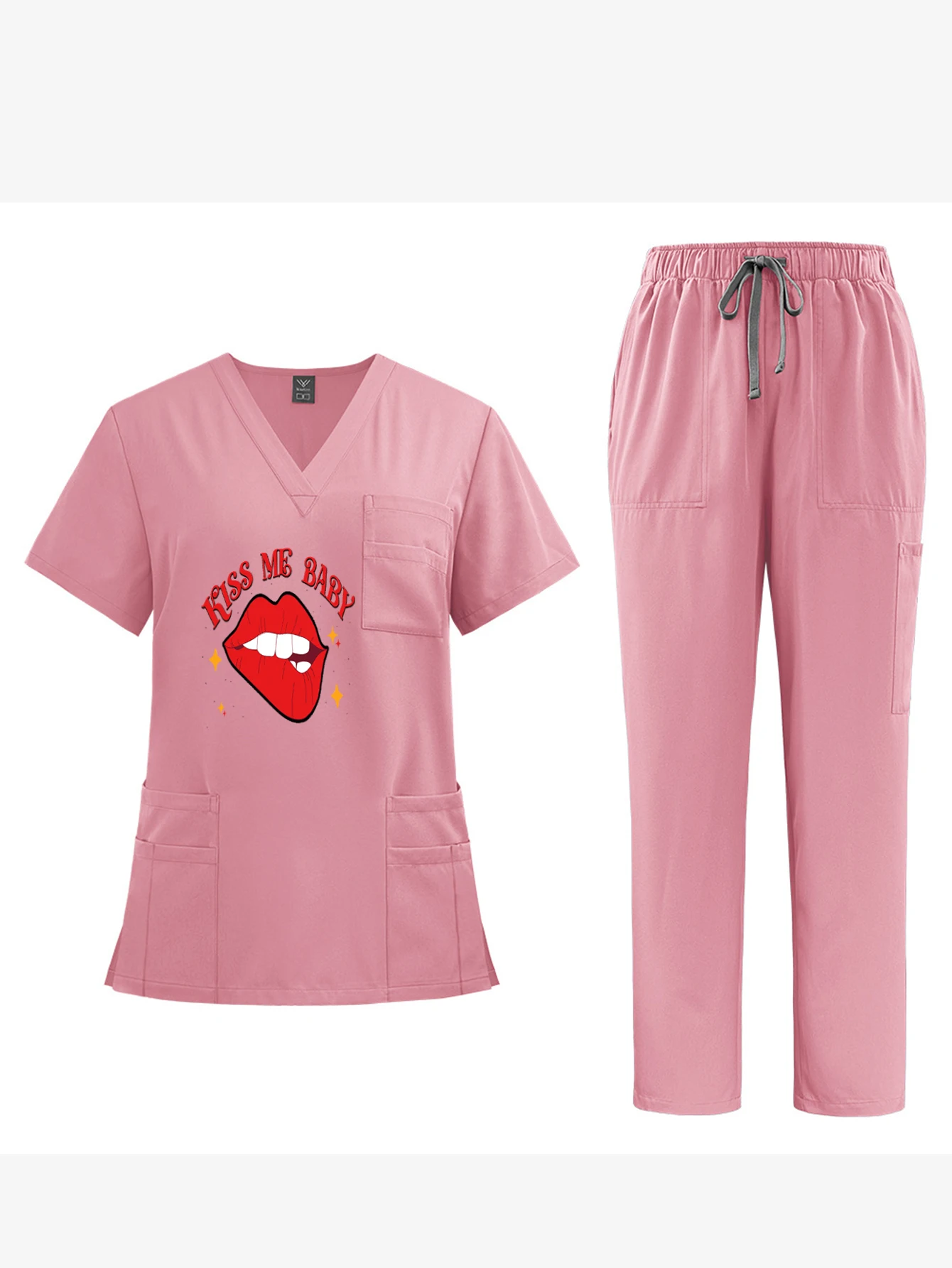 맞춤 인쇄 V넥 반팔 간호사 작업복 유니섹스 세트 구김 방지 내구성 의료용 작업복