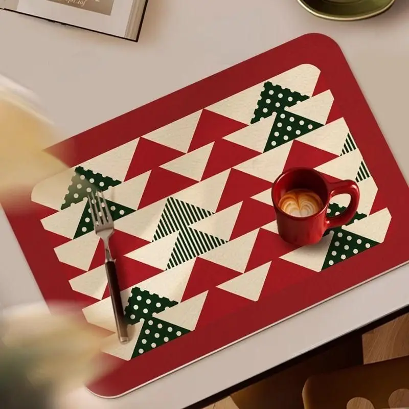 VIKAMA Red Ivory Check Gingerbread Man Shape Christmas Table Mat Placemat Kitchen Decor Dining Room Cute Durable Cozy Aesthetic