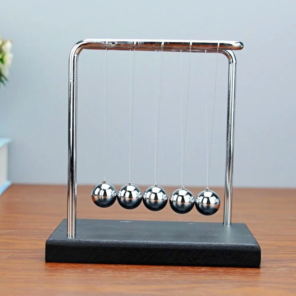 5.51x4.65x5.91in Balance Pendulum Ball Stainless Steel N Shape Design Steel Swing Balls Wooden Base Physics Home Decoration