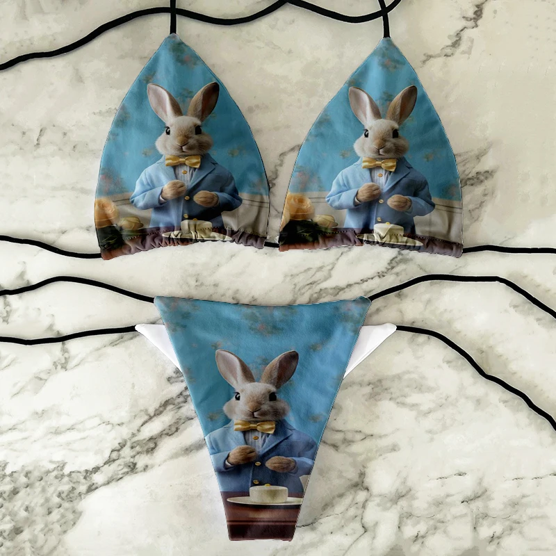 Cute rabbit pattern bikini panties thong G-string swimming trunks beachwear women's fashion sexy swimwear cartoon rabbit