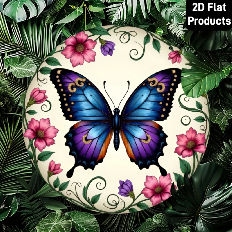 2D Flat, 1pc Multicolor Butterfly Stepping Stone - Vintage Floral Aluminum Garden Decor Suitable for Outdoor/, Lawn Tombstone &