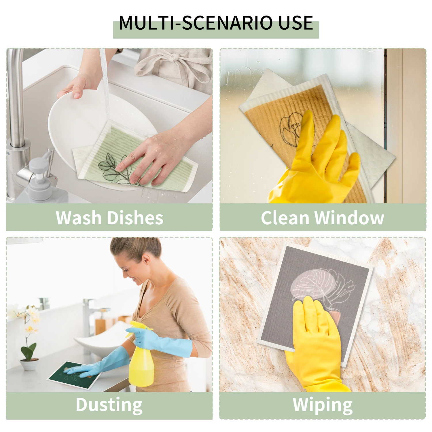 Abstract Lines Leaves Swedish Kitchen Dishcloths Reusable Highly Absorbent Moisture Sponge Cloth Towel Quick Dry Washable