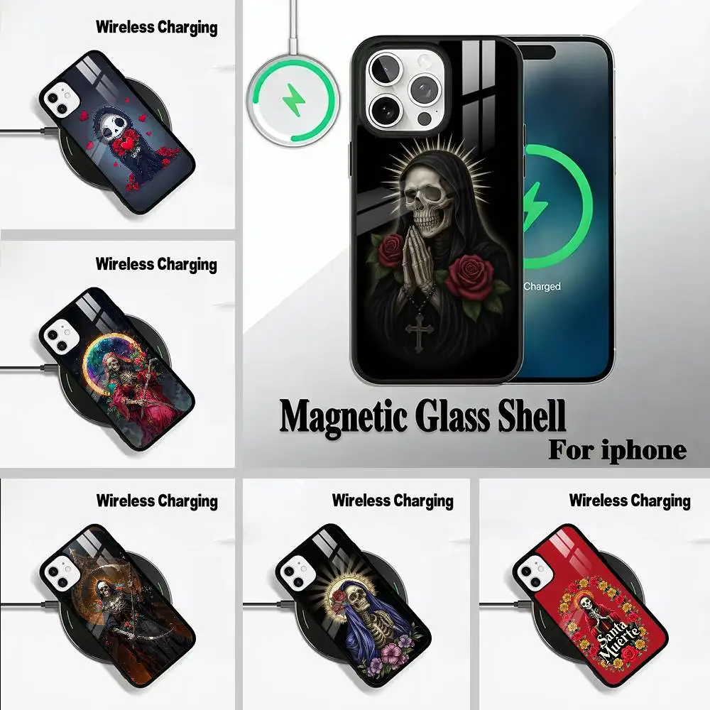 

S-Santa -M-Muerte P-print Phone Case For IPhone17 16 15 14 13 12 11 Pro Max 16/15/14Plus Wireless Charger Cover Funda