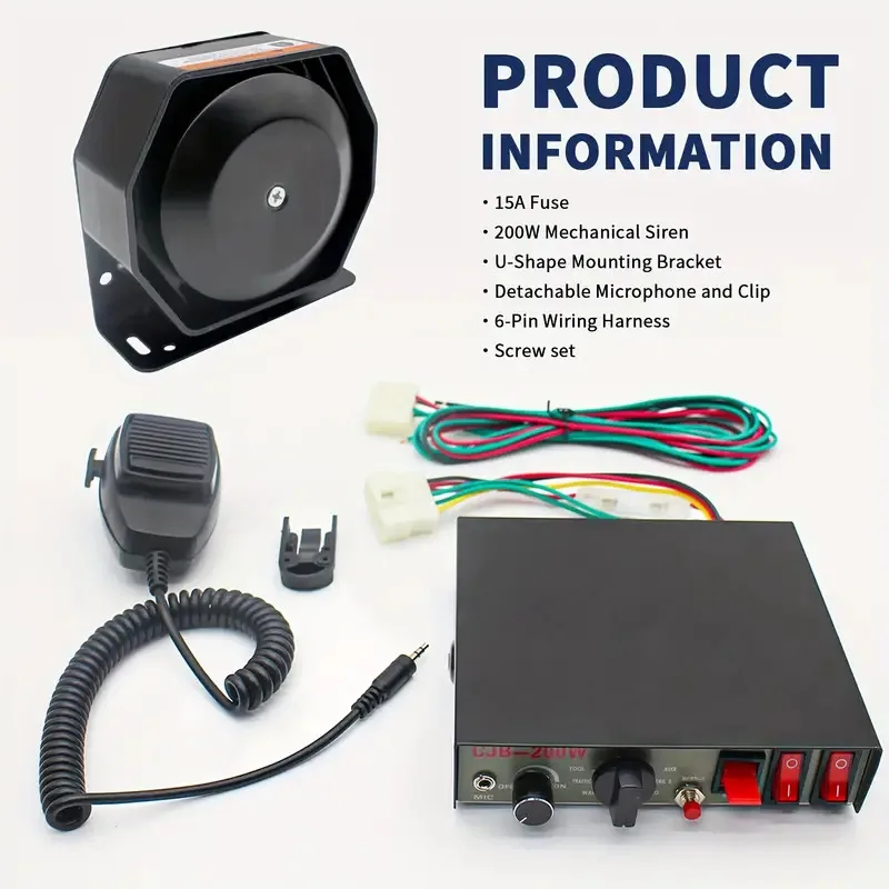 12V 200W 9 Tones Police Warning Emergency Siren PA System, With Handheld Microphone For Firefighter Ambulance Vehicles Truck Car