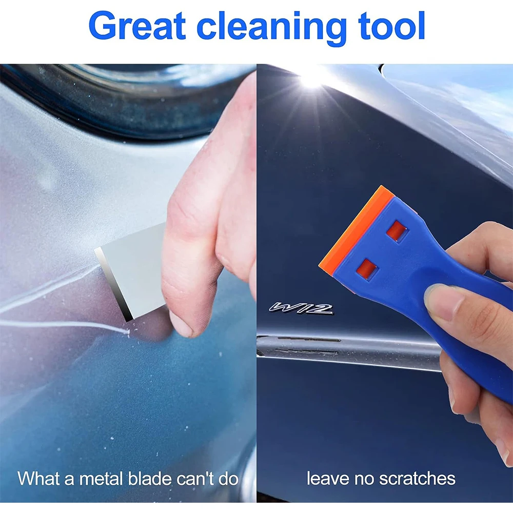 4Pcs Plastic Razor Blade Scraper And 100Pcs Blades Remove Label Decal Tool Car Glass Windows Tile Desktop Cleaning Tool