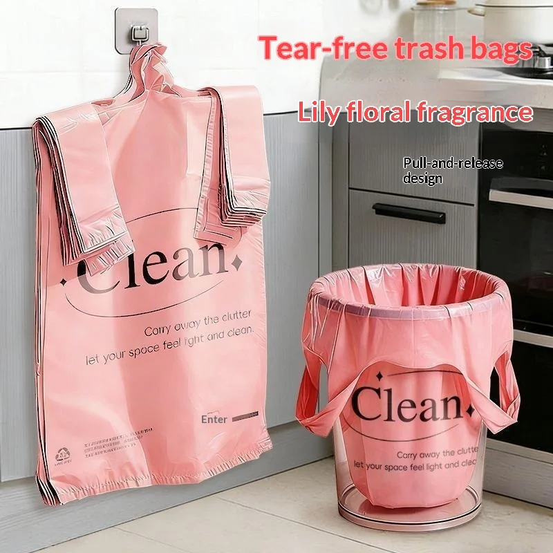 Thickened Pink Printed Trash Bags for Kitchen Office Dorm Medium Large Handle Vest Plastic Garbage Bags