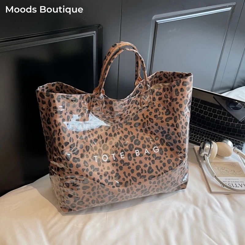 MOODS Leopard Pattern Big Tote Bags For Women PVC Large Capacity Shopper Shoulder Bag 2025 New Fashion Luxury Designer Handbags