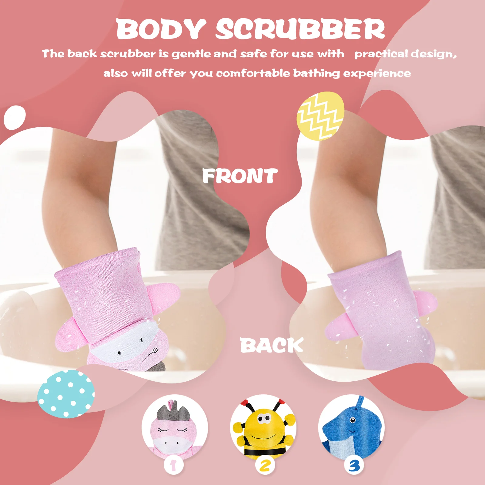 3 Pcs Children's Bath Wipe Gloves Shower Mitt Body Scrub Back Scrubber for Dual Purpose Exfoliating Mitts Compound Cotton