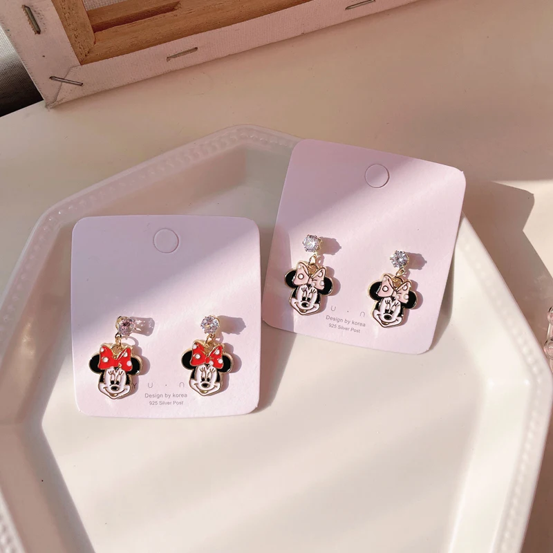 Disney Mickey Mouse orecchini a bottone per le donne simpatici orecchini pendenti Minnie ragazza compleanno argento ago accessorio bambini studenti