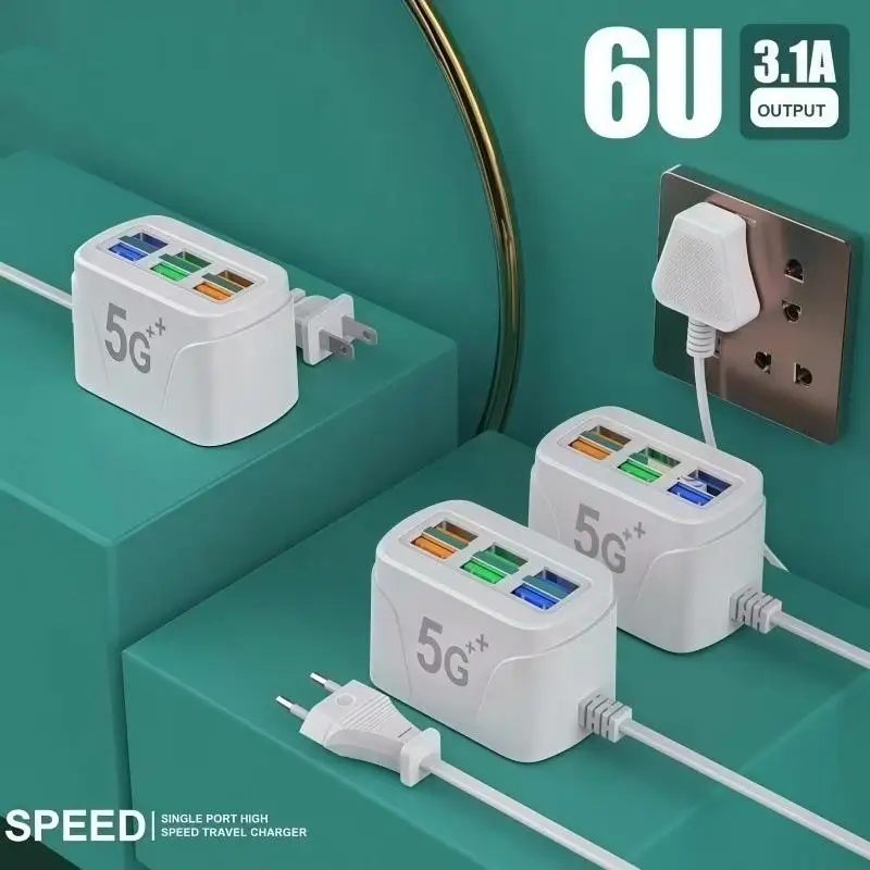 Electric Outlet Multi USB Ports Fast Charging EU US Universal Plug Adapter 2m Extension Cable for Trip Use