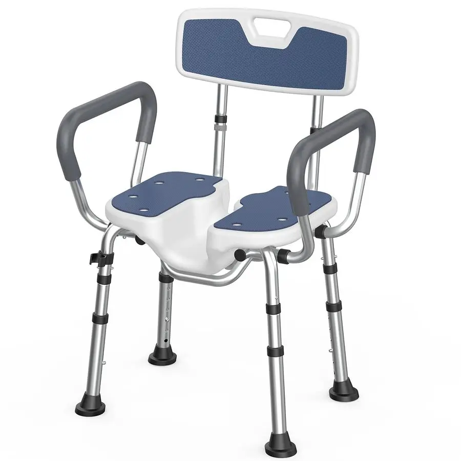 Chair for Inside Shower UShape Seat,450lb Heavy Duty Shower Chair for Elderly and Disabled,Padded Armrests and Back,Height Adju