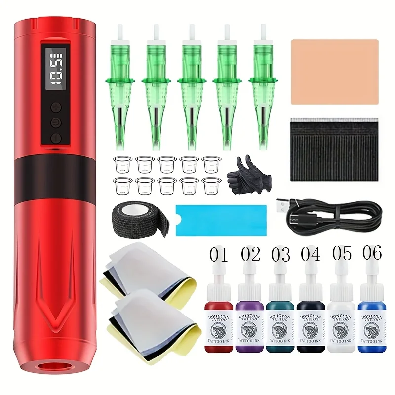 

Professional Tattooing Kit with Rechargeable 2000mAh Rotating Tattoo Machine Tattoo Ink Complete Tattoo Supplies Holiday Gift