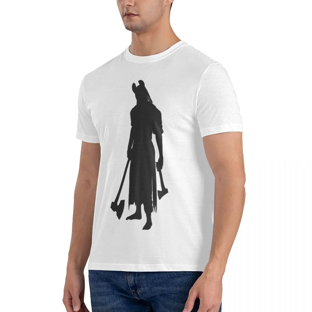 Hunty Silhouette T Shirts Men Pure Cotton Humor Round Collar The Evil Within Executioner Tee Shirt Short Sleeve Clothes Party