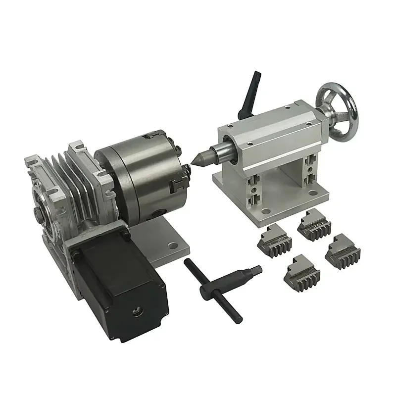 CNC A Axis Rotary Tailstock 4 Jaw Chuck 80 100 130mm Belt Drive For Wood Metal Router Milling Machine Engraving Tool