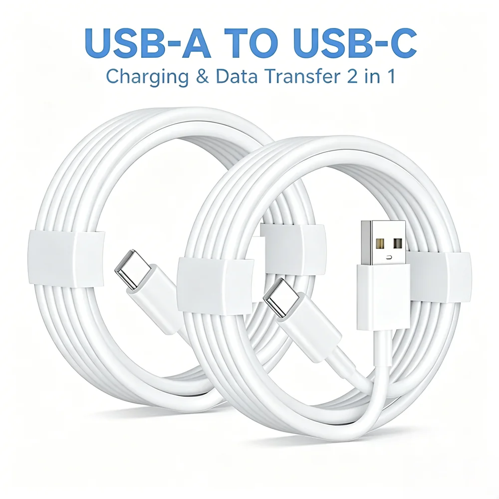 Paquete de 2 Cables de Datos USB Tipo C de 2 Metros, Cable de Carga Rápida USB-A Compatible con iPhone 15, 16, 17, Teléfonos Android, Tabletas y Dispositivos Digitales