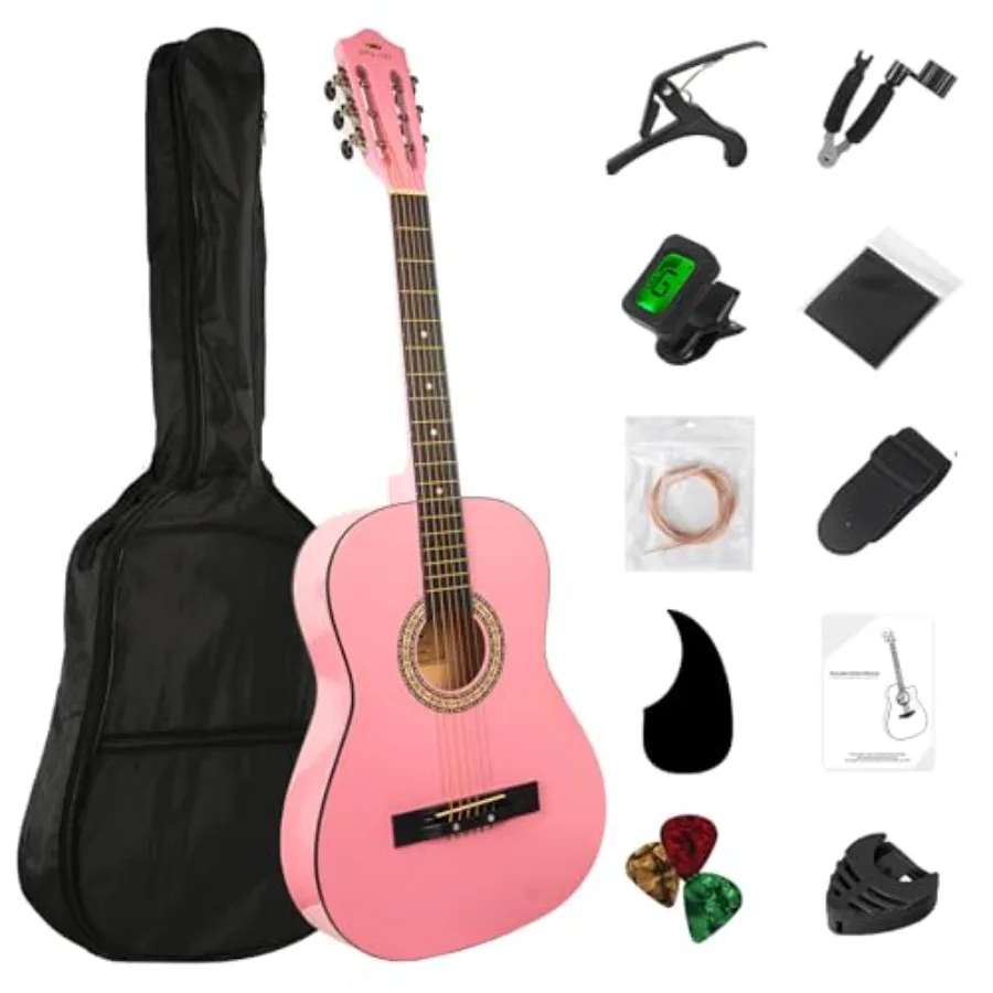 

38in Beginner Acoustic Guitar Starter Kit with Tuner Bag Capo Strings Winders Strap Picks Student/ Guitar Pickguard and Gig Bag