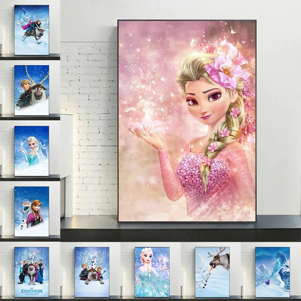 MINISO Disney Frozen Home Living Room Bedroom Art Posters Anna and Elsa Children\'s Room Wall Decoration Mural HD Canvas Painting