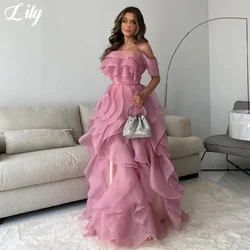 Lily Pink Prom Dress Elegant Sexy Wedding Party Dress Tiered Layer Evening Dress A Line Special Occasion Dresses robes du soir