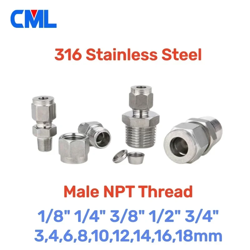 SS 316 Stainless Steel Double Ferrule Compression Fittings 6mm 8mm 10mm 12mm Tube OD 1/8