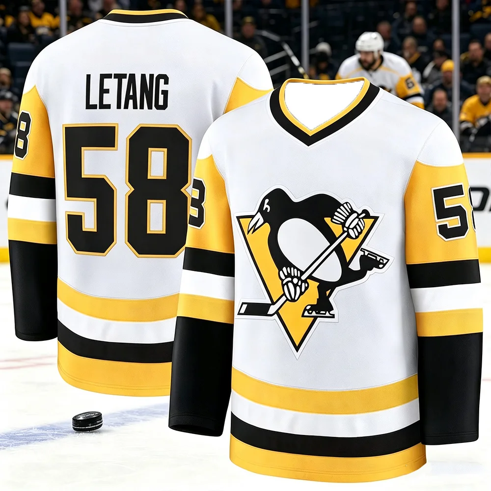 Penguins Team Men's Ice Hockey Training Suit 3D Printed Sports Breathable Quick-Drying Shirt Long Sleeve Unisex V-neck Uniform view 3