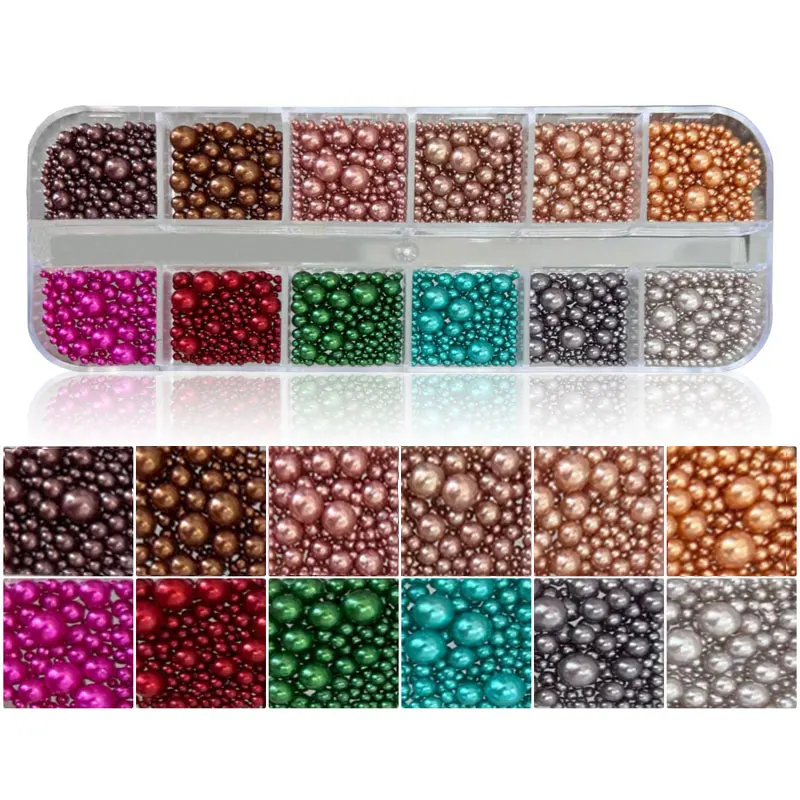 12/6 griglie Natale rosso/verde perla strass per unghie formato misto 3D perline rotonde colorate ciondoli per unghie accessori per manicure fai da te