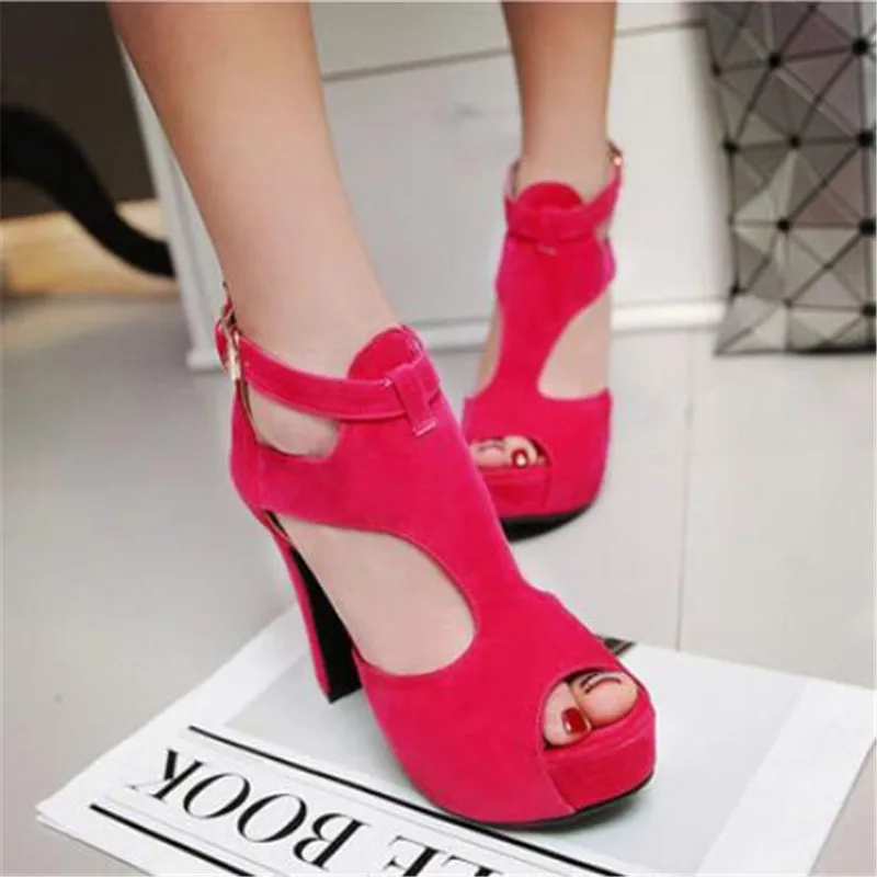 Casual Women Platform Sandals Suede 12cm High Chunky Heel Summer Buckle Zipper Wedding Party Shoes Peep Toe Ladies Sandals