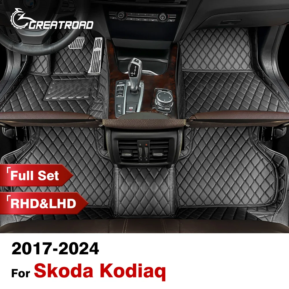 Car Floor Mats For Skoda Kodiaq 5 Seats 2017-2024 23 22 21 20 19 18 Custom Auto Foot Pads Auto Carpet Cover Interior Accessories